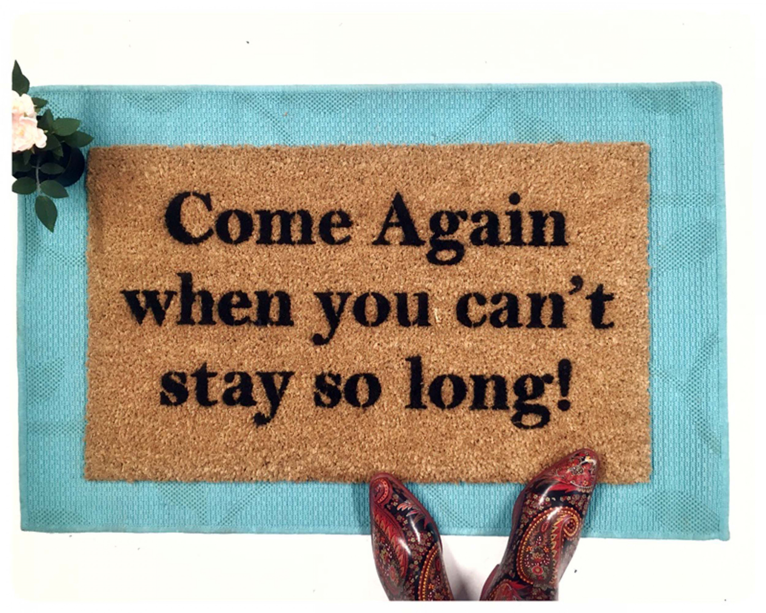 Come again when you can't stay so long- funny go away coconut coir damn good doormat